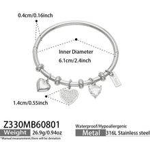 Steel heart charm bangle bracelet dimensions, weight and product specification guide