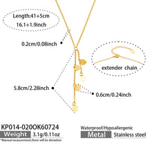 Polished steel heart Y necklace pendant dimensions and chain specification guide