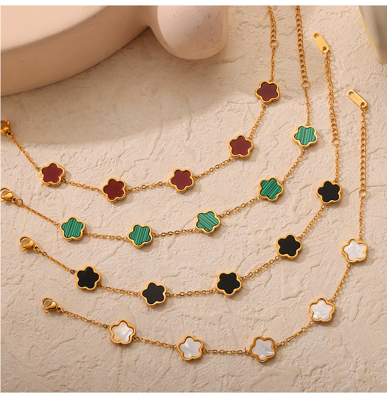 316L Stainless Steel Inlaid White Shell & Turquoise Vintage Geometric Floral Jewelry Set - luxury texture close up