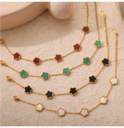 316L Stainless Steel Inlaid White Shell & Turquoise Vintage Geometric Floral Jewelry Set - luxury texture close up
