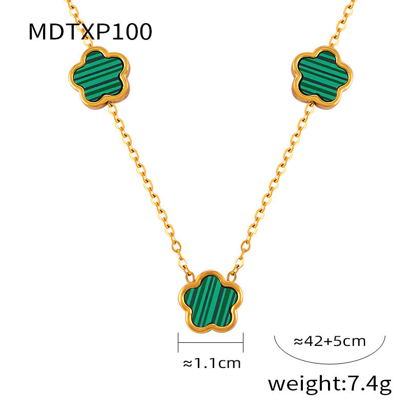 316L Stainless Steel Inlaid White Shell & Turquoise Vintage Geometric Floral Jewelry Set - sophisticated side angle