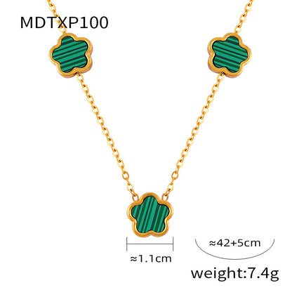 316L Stainless Steel Inlaid White Shell & Turquoise Vintage Geometric Floral Jewelry Set - sophisticated side angle