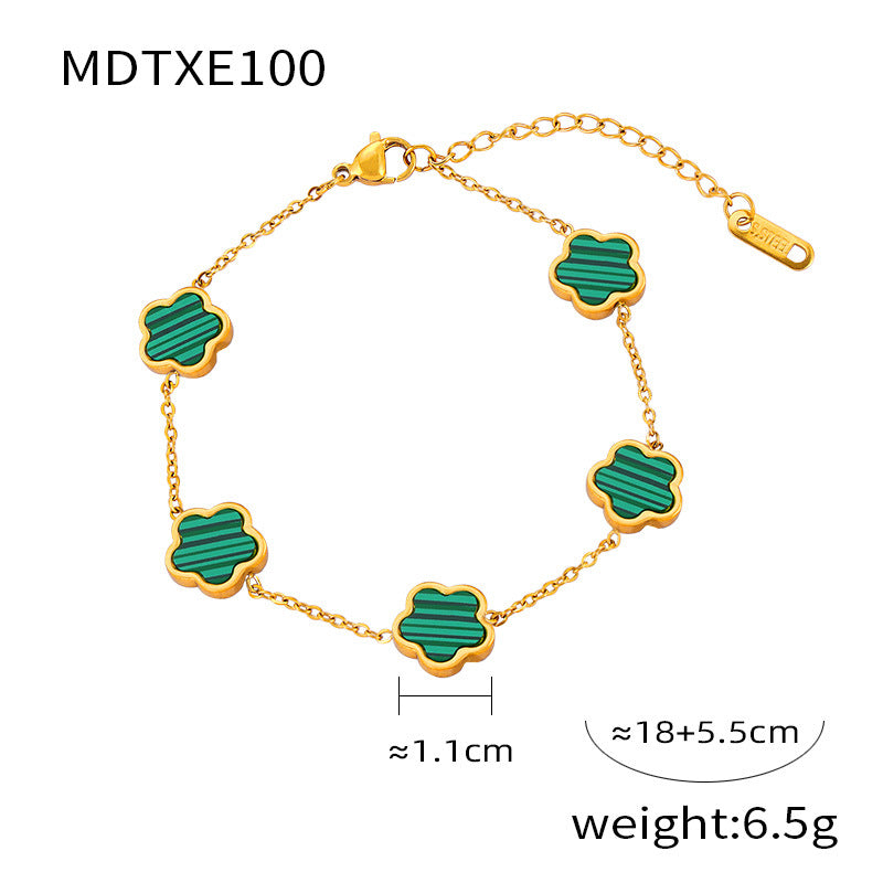 316L Stainless Steel Inlaid White Shell & Turquoise Vintage Geometric Floral Jewelry Set - exquisite craftsmanship detail