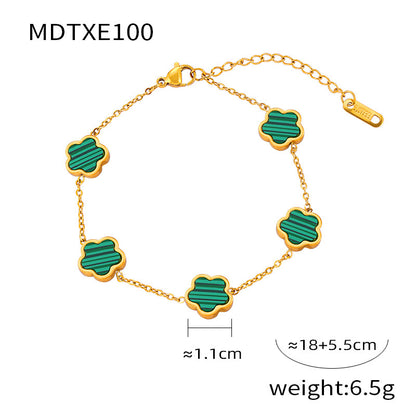 316L Stainless Steel Inlaid White Shell & Turquoise Vintage Geometric Floral Jewelry Set - exquisite craftsmanship detail