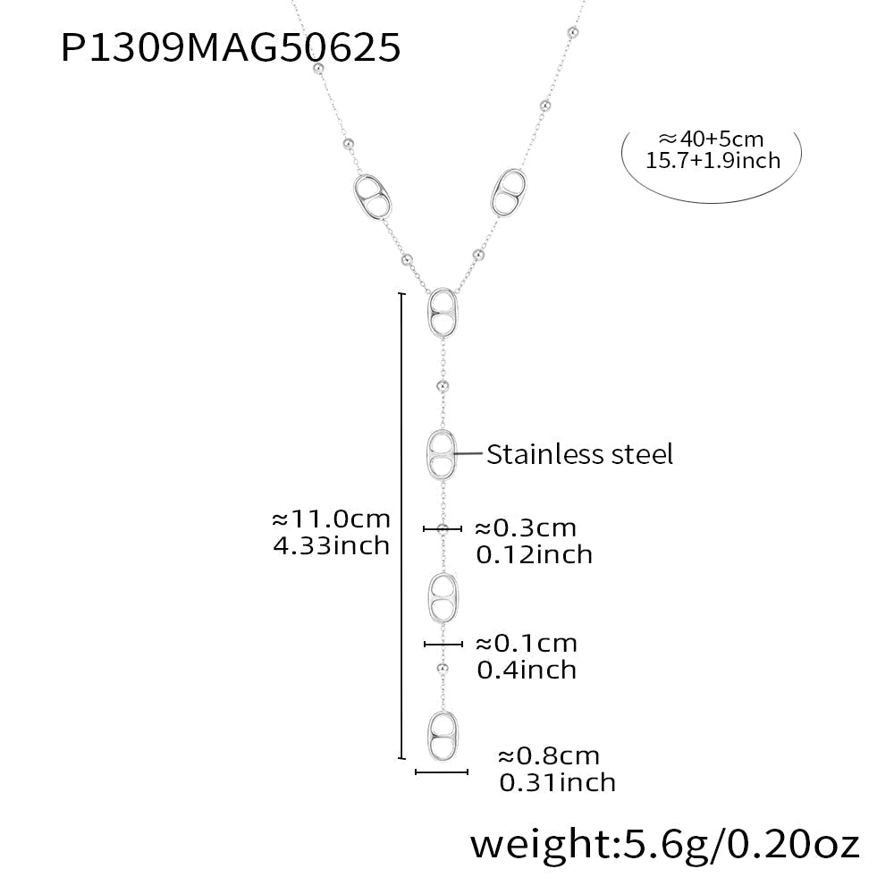 Steel tone layered stainless steel tassel necklace size and measurement details