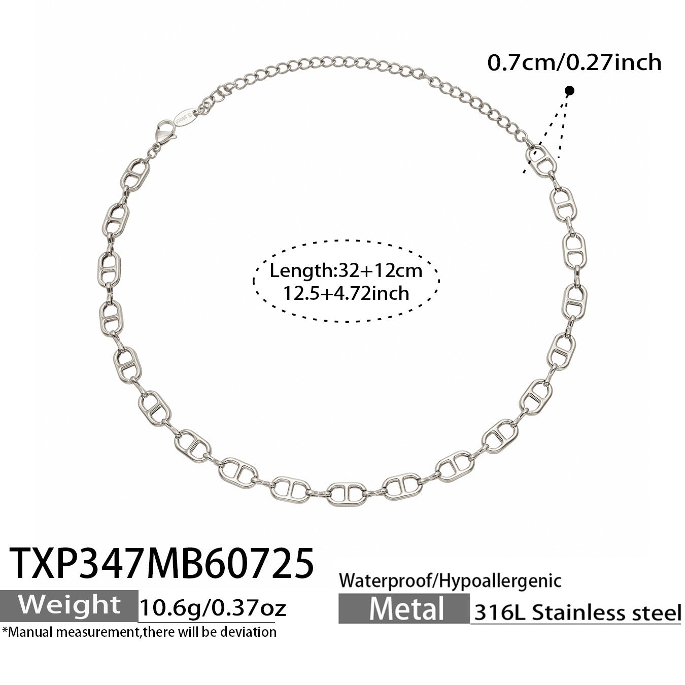 MiduoduoJewelry polished steel mariner chain link necklace dimensions and specifications