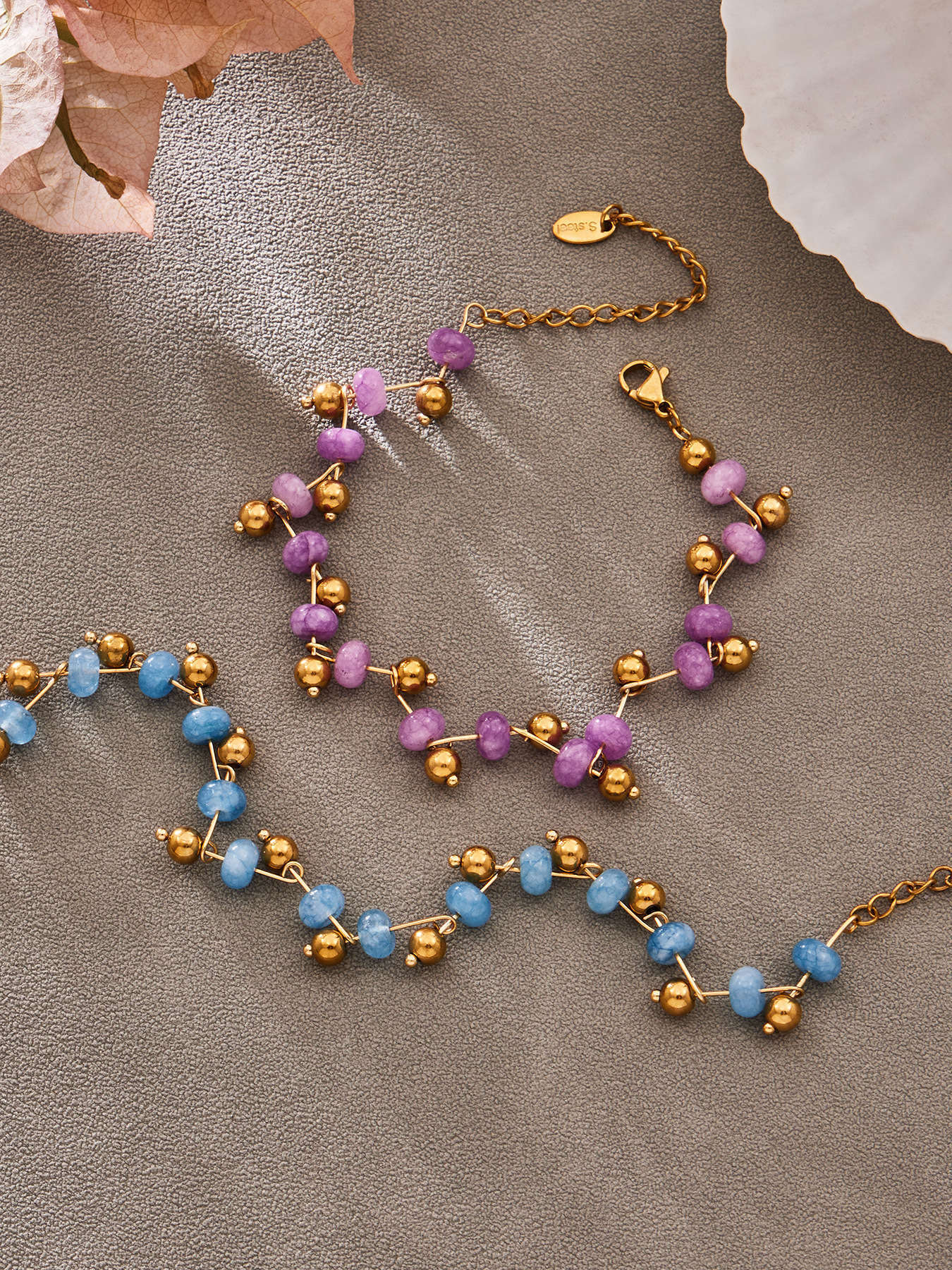 316L Stainless Steel Natural Stone Faceted Crystal Jewelry Set - front view showcase