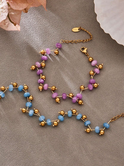 316L Stainless Steel Natural Stone Faceted Crystal Jewelry Set - front view showcase