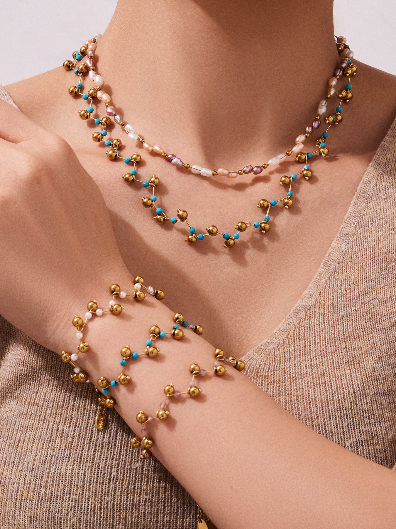 316L Stainless Steel Natural Stone Faceted Crystal Jewelry Set - elegant lifestyle look