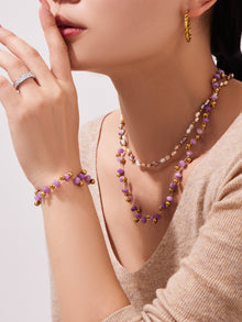 316L Stainless Steel Natural Stone Faceted Crystal Jewelry Set - front view showcase