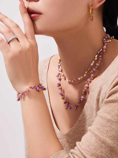 316L Stainless Steel Natural Stone Faceted Crystal Jewelry Set - front view showcase
