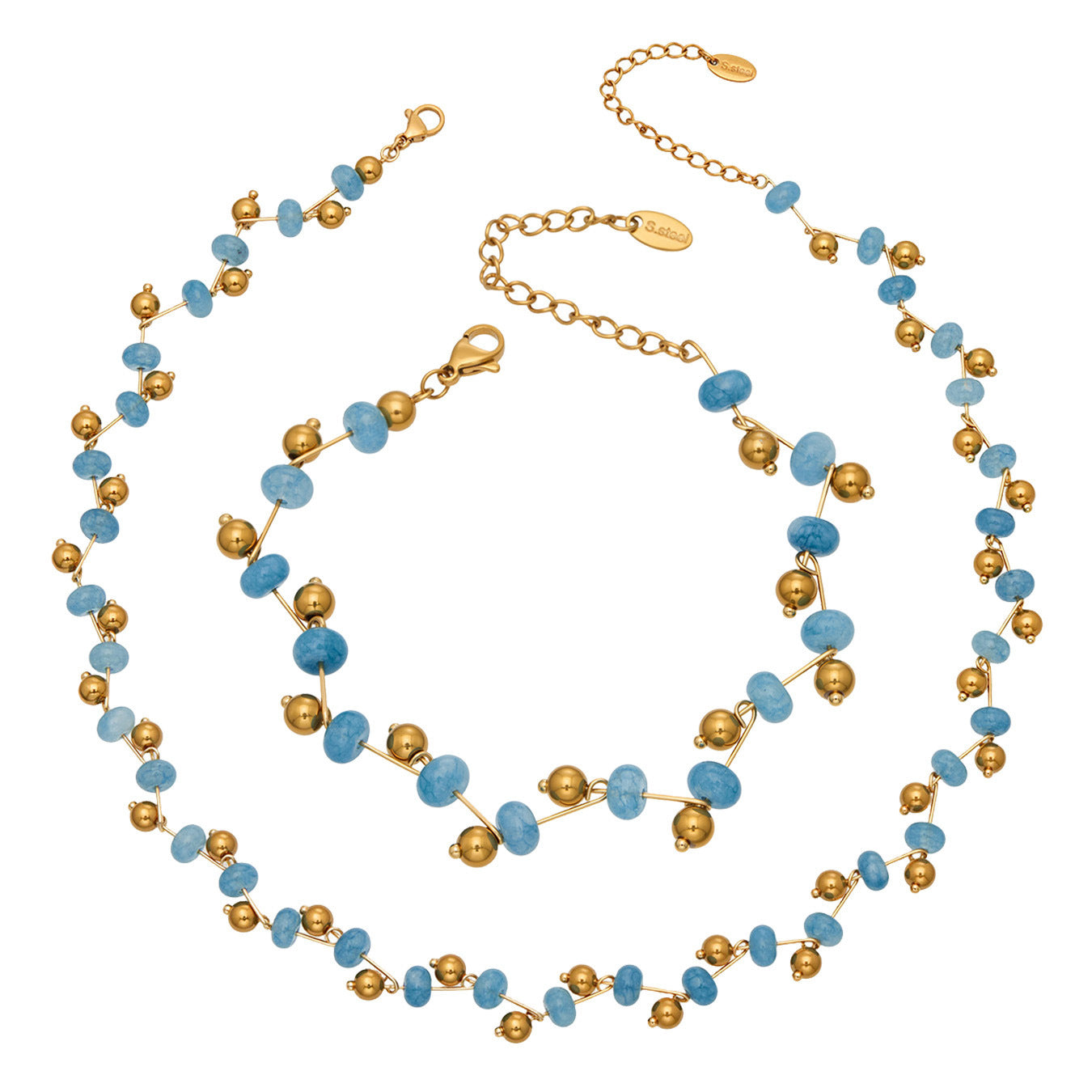 316L Stainless Steel Natural Stone Faceted Crystal Jewelry Set - elegant lifestyle look