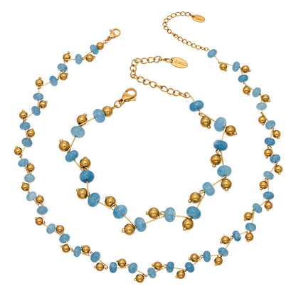 316L Stainless Steel Natural Stone Faceted Crystal Jewelry Set - elegant lifestyle look