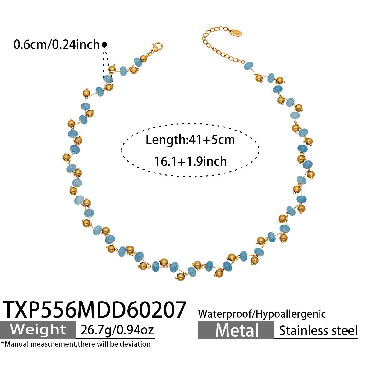 316L Stainless Steel Natural Stone Faceted Crystal Jewelry Set - front view showcase