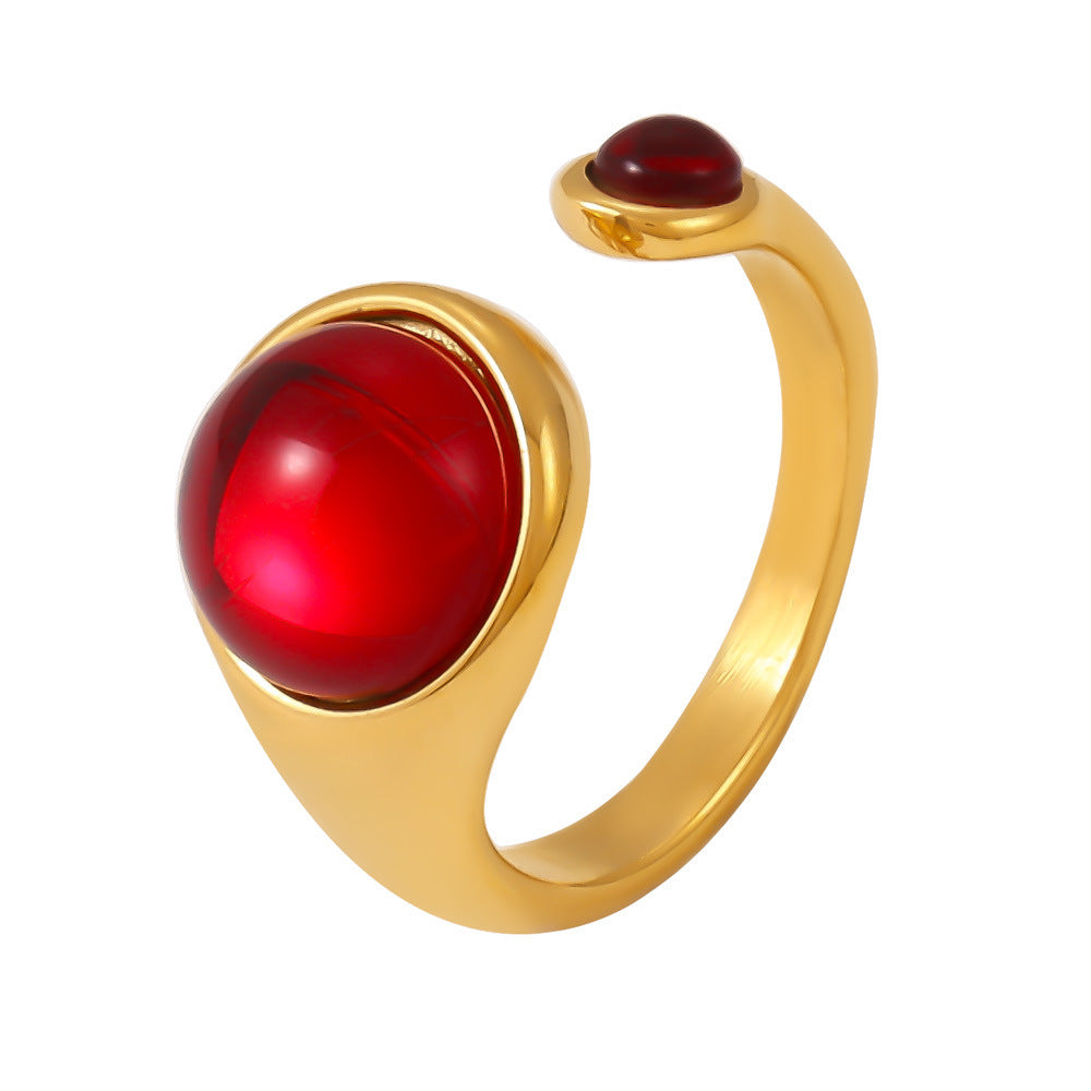 316L Stainless Steel Natural Stone Open Ring - exquisite craftsmanship detail