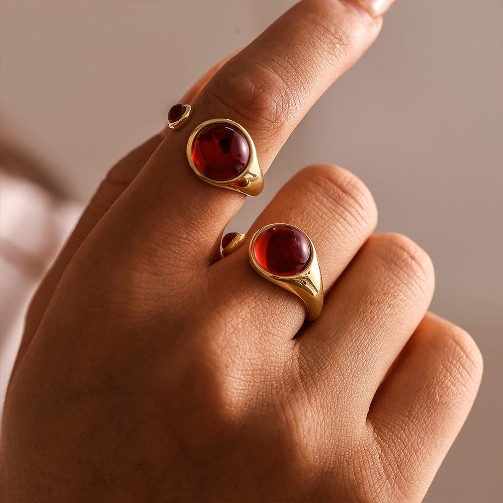 316L Stainless Steel Natural Stone Open Ring - elegant lifestyle look