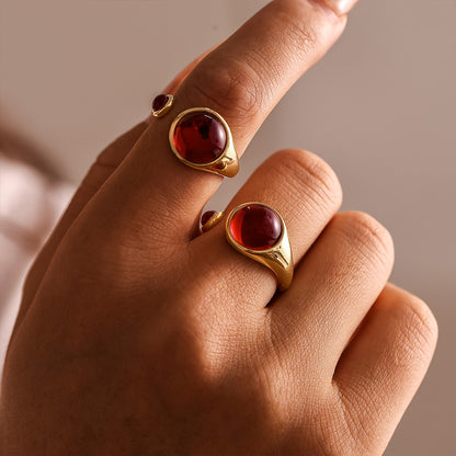 316L Stainless Steel Natural Stone Open Ring - elegant lifestyle look