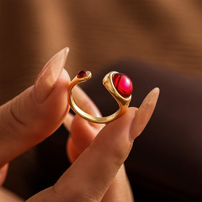 316L Stainless Steel Natural Stone Open Ring - premium jewelry aesthetic