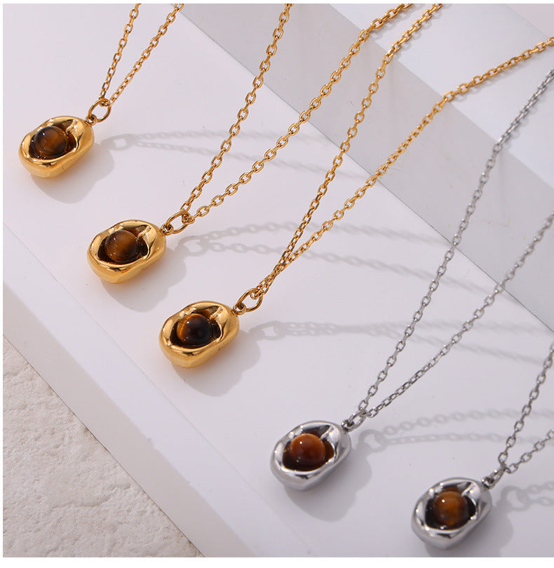 316L Stainless Steel Natural Stone Vintage Oval Jewelry Set - luxury texture close up
