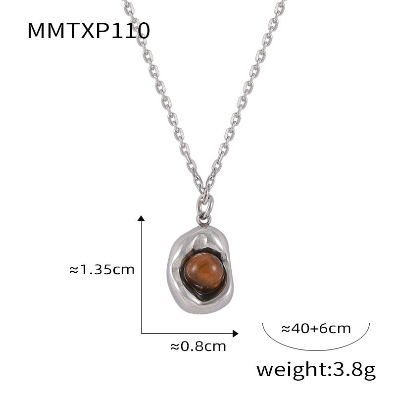 316L Stainless Steel Natural Stone Vintage Oval Jewelry Set - sophisticated side angle