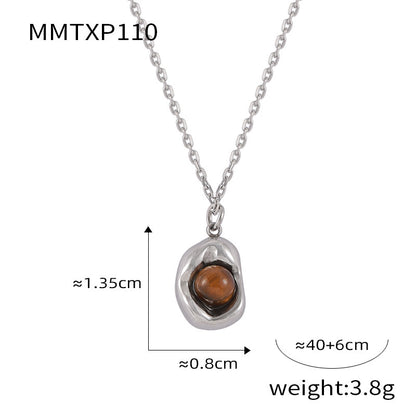 316L Stainless Steel Natural Stone Vintage Oval Jewelry Set - sophisticated side angle