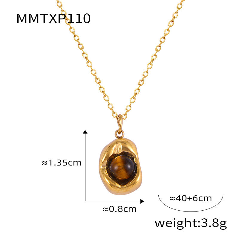 316L Stainless Steel Natural Stone Vintage Oval Jewelry Set - front view showcase