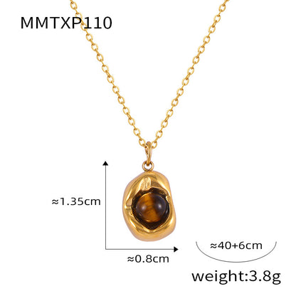 316L Stainless Steel Natural Stone Vintage Oval Jewelry Set - front view showcase