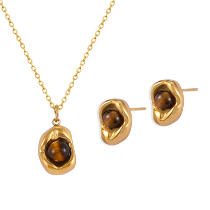 316L Stainless Steel Natural Stone Vintage Oval Jewelry Set - exquisite craftsmanship detail