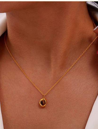 316L Stainless Steel Natural Stone Vintage Oval Jewelry Set - sophisticated side angle