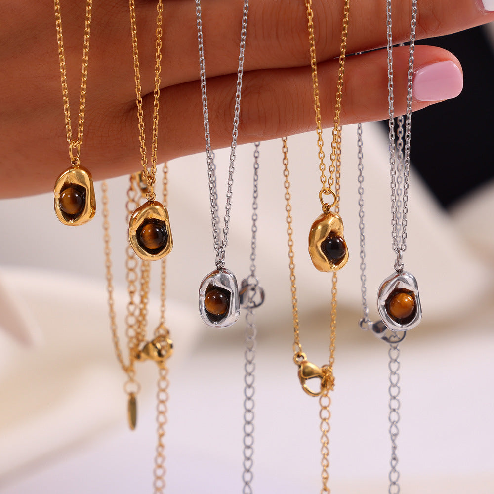 316L Stainless Steel Natural Stone Vintage Oval Jewelry Set - premium jewelry aesthetic