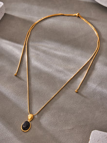 316L Stainless Steel Natural Stone Vintage Oval Pendant Necklace - front view showcase
