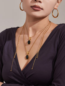 316L Stainless Steel Natural Stone Vintage Oval Pendant Necklace - elegant lifestyle look