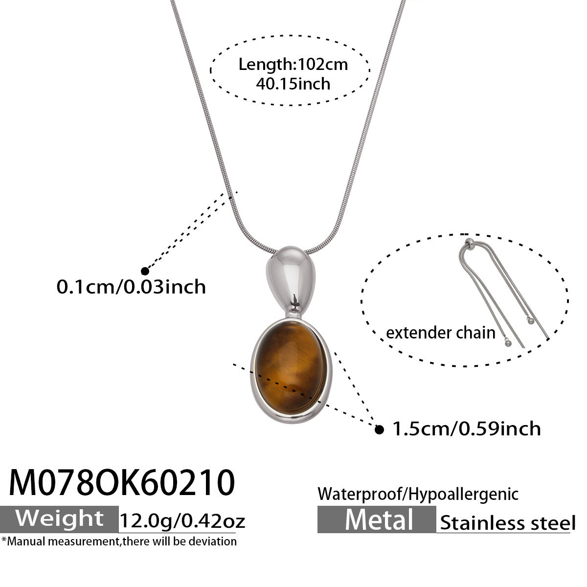 316L Stainless Steel Natural Stone Vintage Oval Pendant Necklace - premium jewelry aesthetic