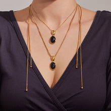 316L Stainless Steel Natural Stone Vintage Oval Pendant Necklace - front view showcase
