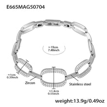 Polished steel oval link zircon bracelet length, width and weight guide