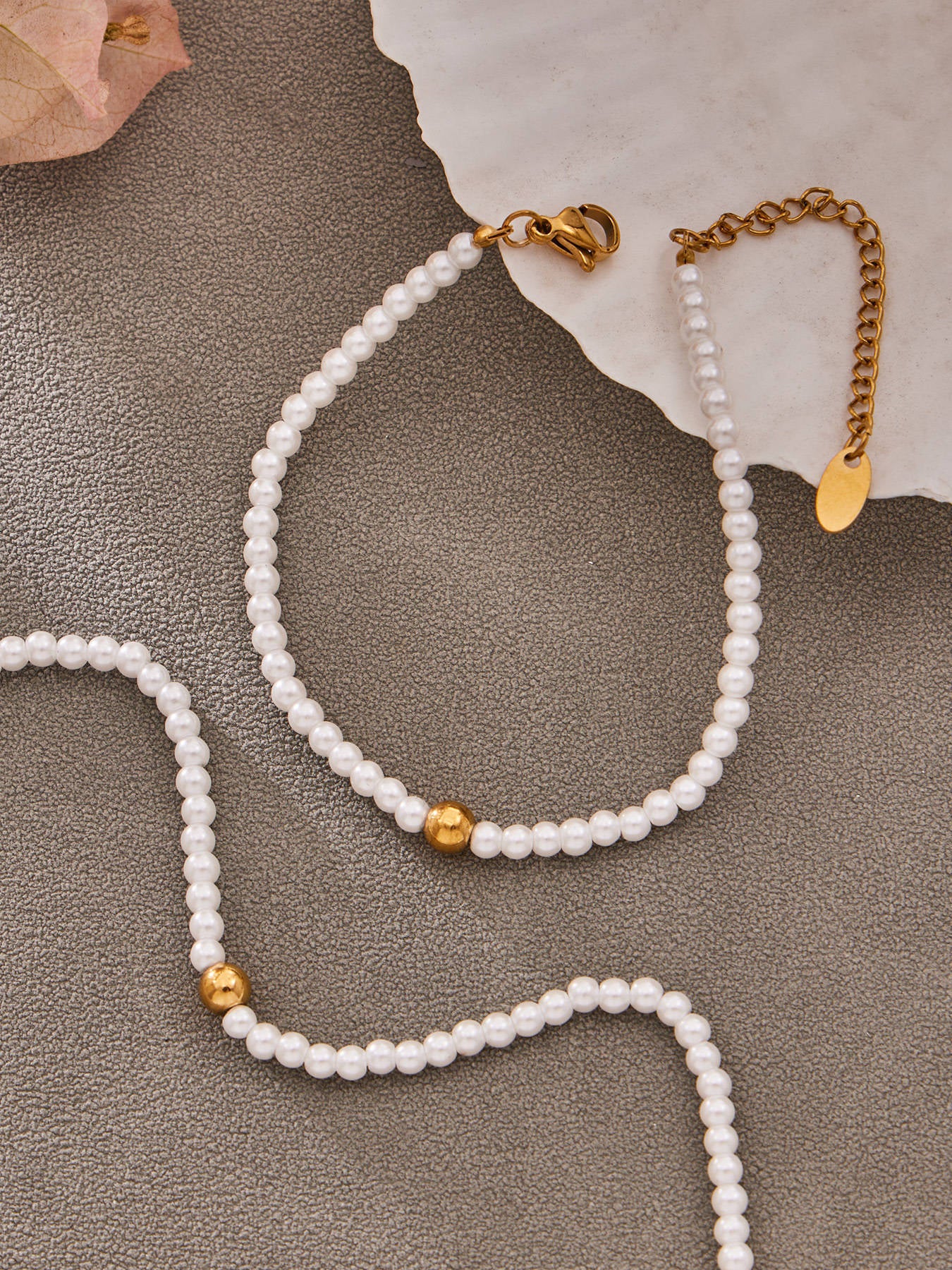 316L Stainless Steel Pearl Beaded Jewelry Set - front view showcase