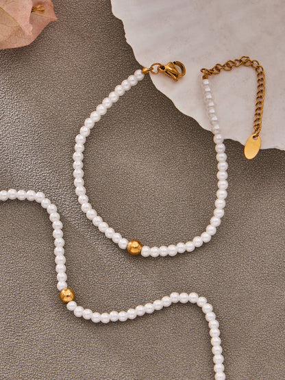 316L Stainless Steel Pearl Beaded Jewelry Set - front view showcase