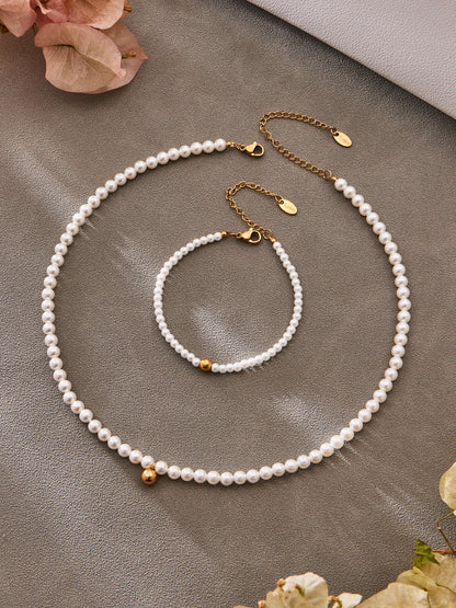 316L Stainless Steel Pearl Beaded Jewelry Set - exquisite craftsmanship detail
