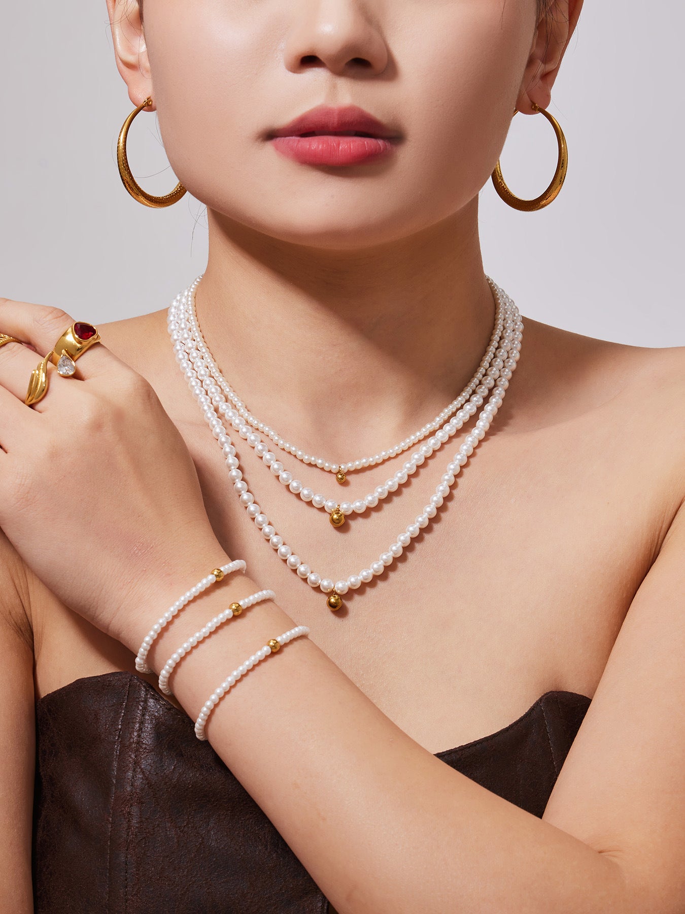 316L Stainless Steel Pearl Beaded Jewelry Set - elegant lifestyle look