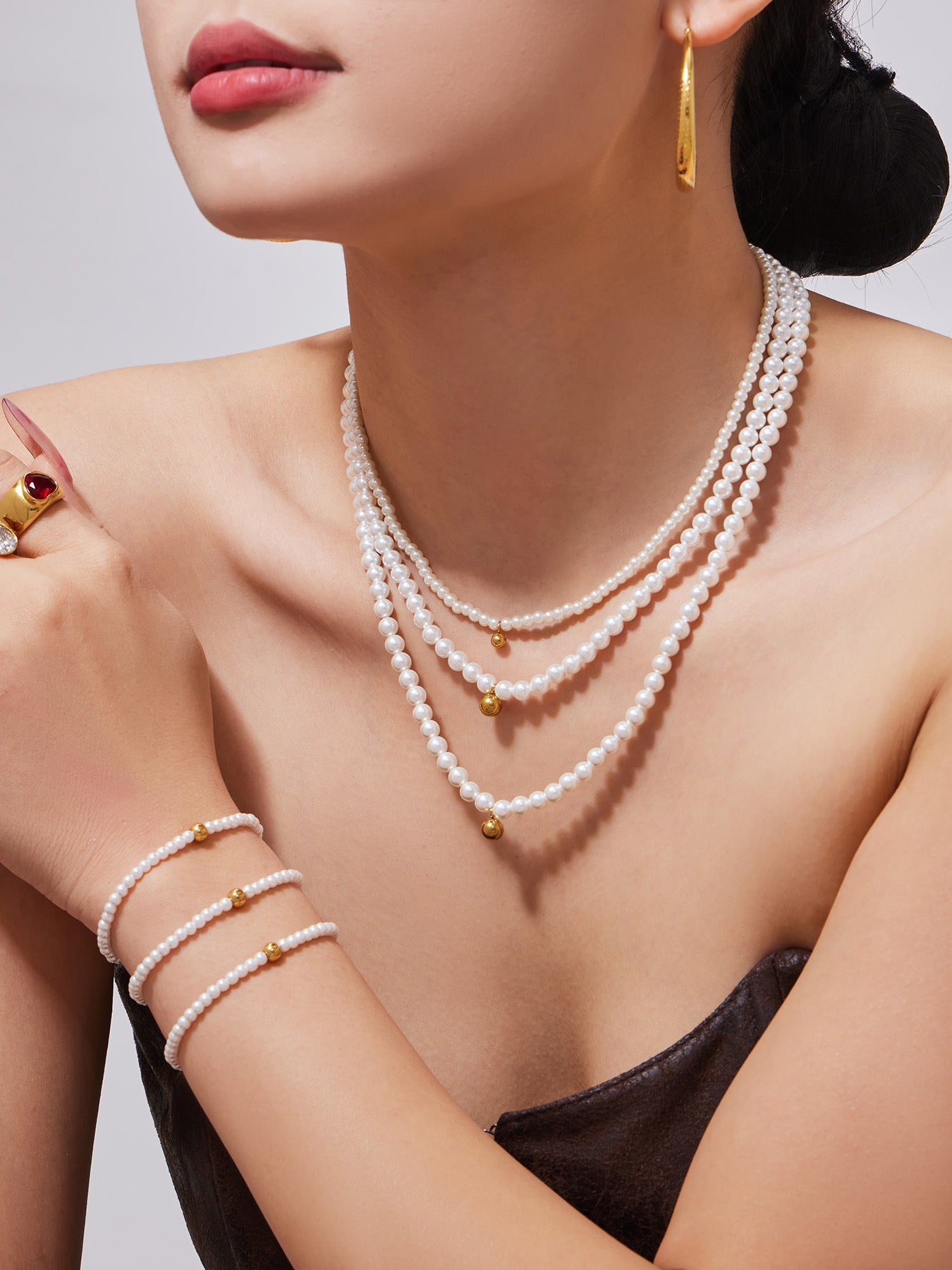 316L Stainless Steel Pearl Beaded Jewelry Set - premium jewelry aesthetic