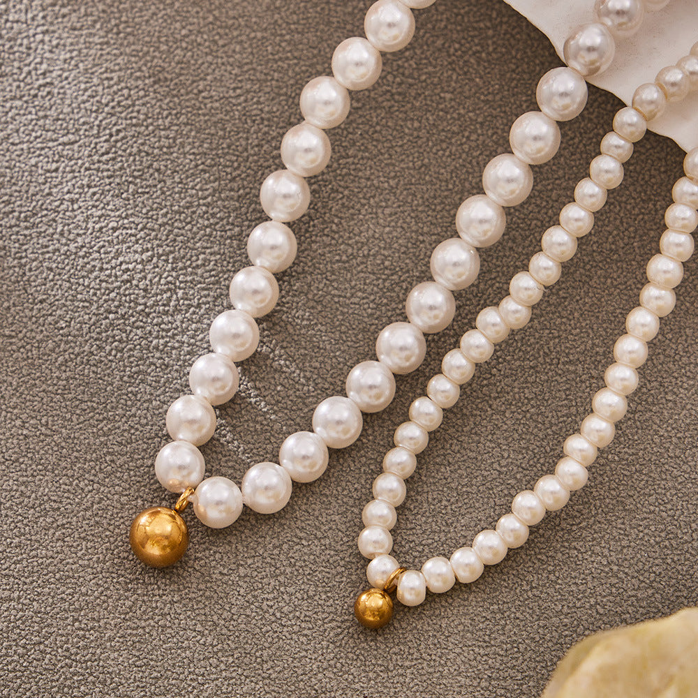 316L Stainless Steel Pearl Beaded Jewelry Set - luxury texture close up