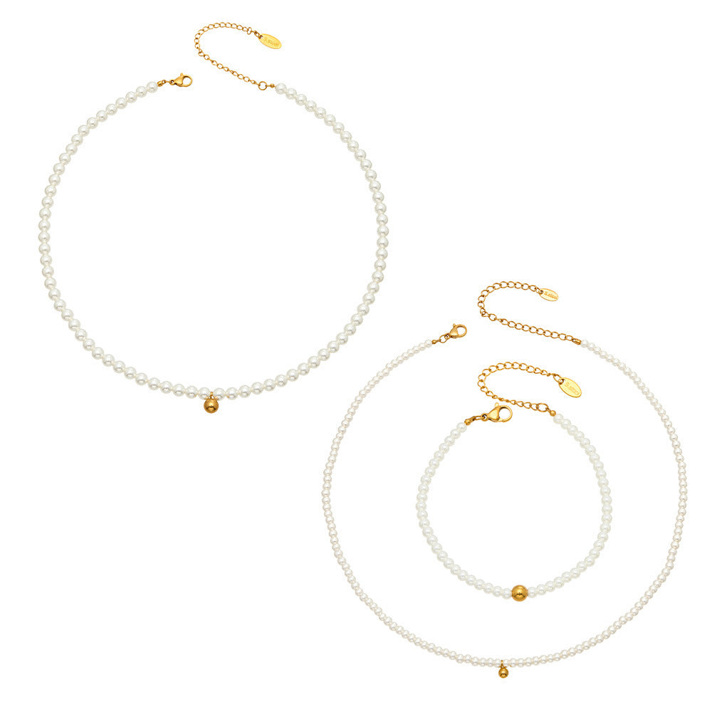 316L Stainless Steel Pearl Beaded Jewelry Set - exquisite craftsmanship detail
