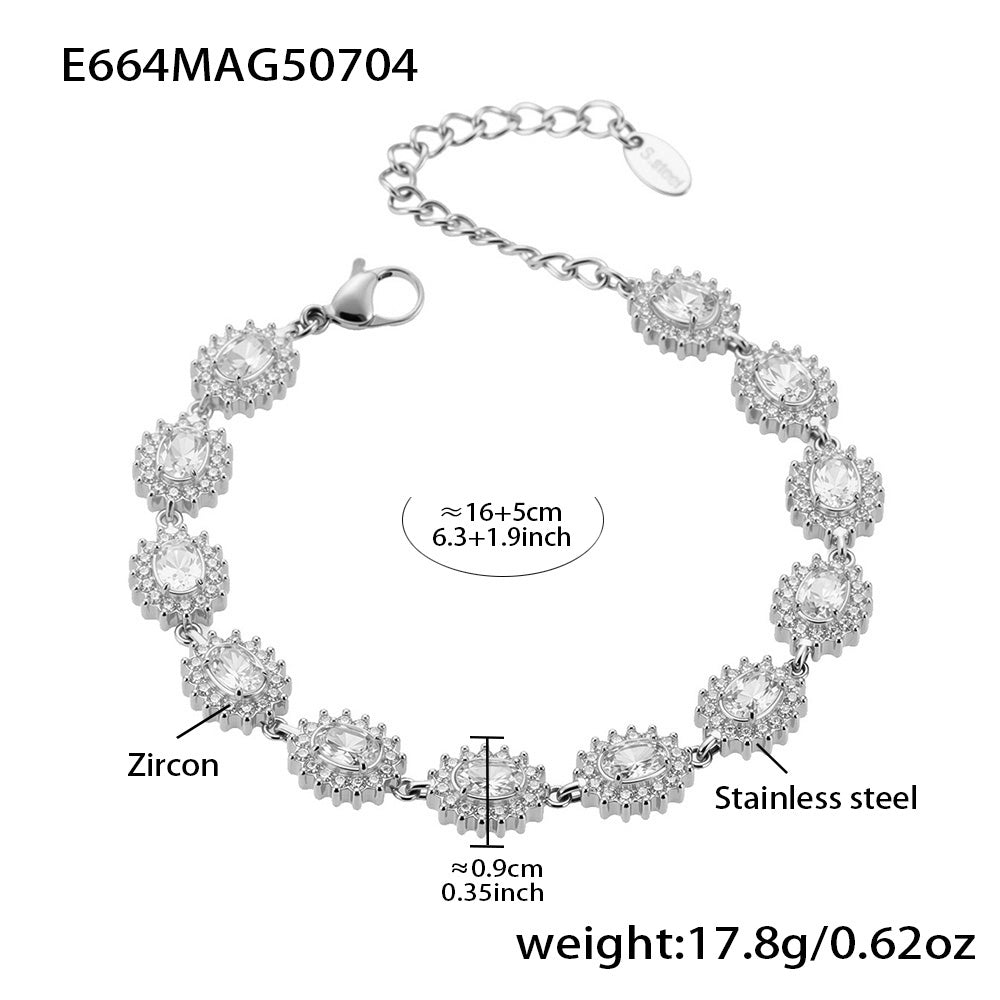 Polished steel round floral zircon bracelet dimensions and specification guide