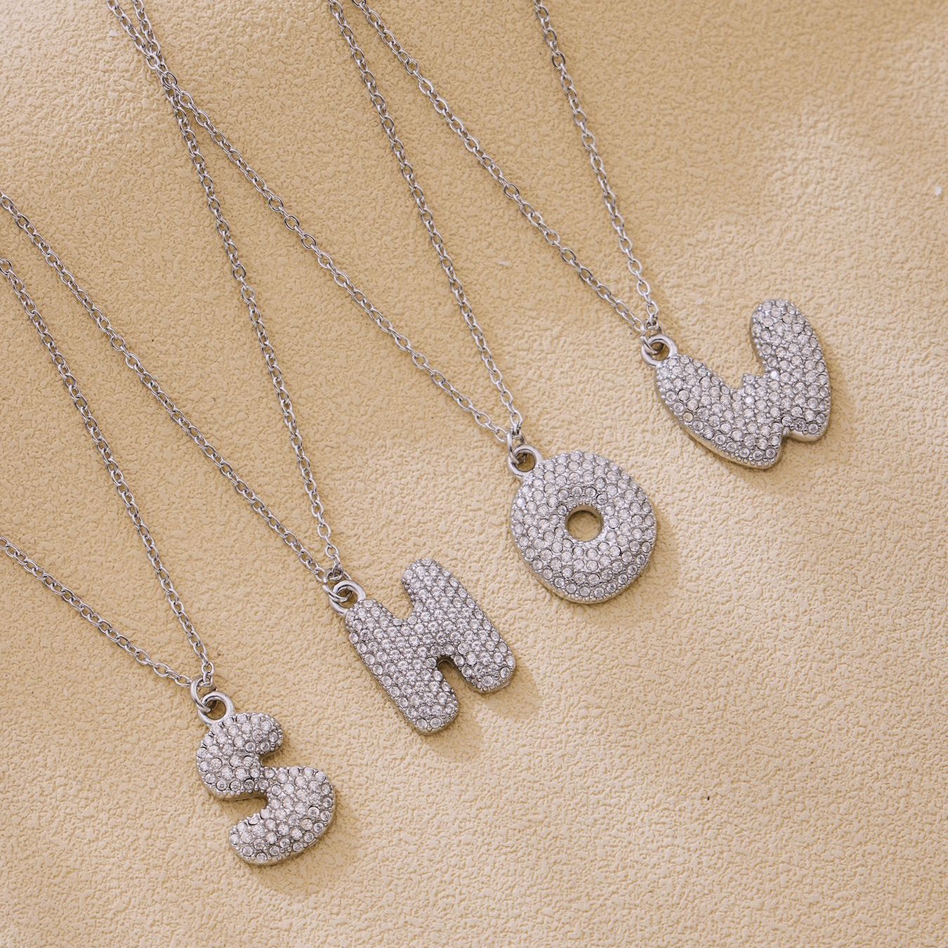 Steel S H O and W iced out initial letter necklaces with zircon pave pendants for personalized jewelry wholesale
