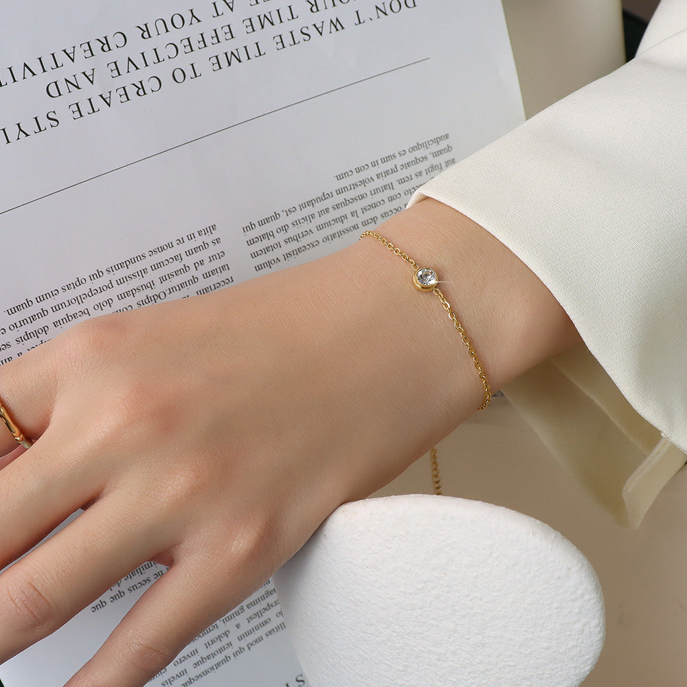 Gold Single Stone Chain Bracelet