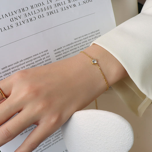Gold Single Stone Chain Bracelet