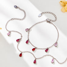 Steel-tone chain jewelry with colored teardrop zircon charms
