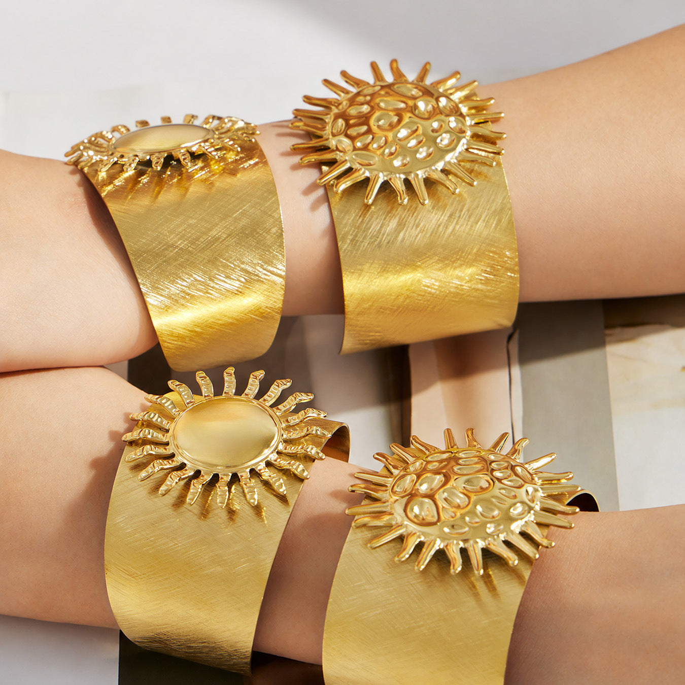 Hammered gold sun bangle