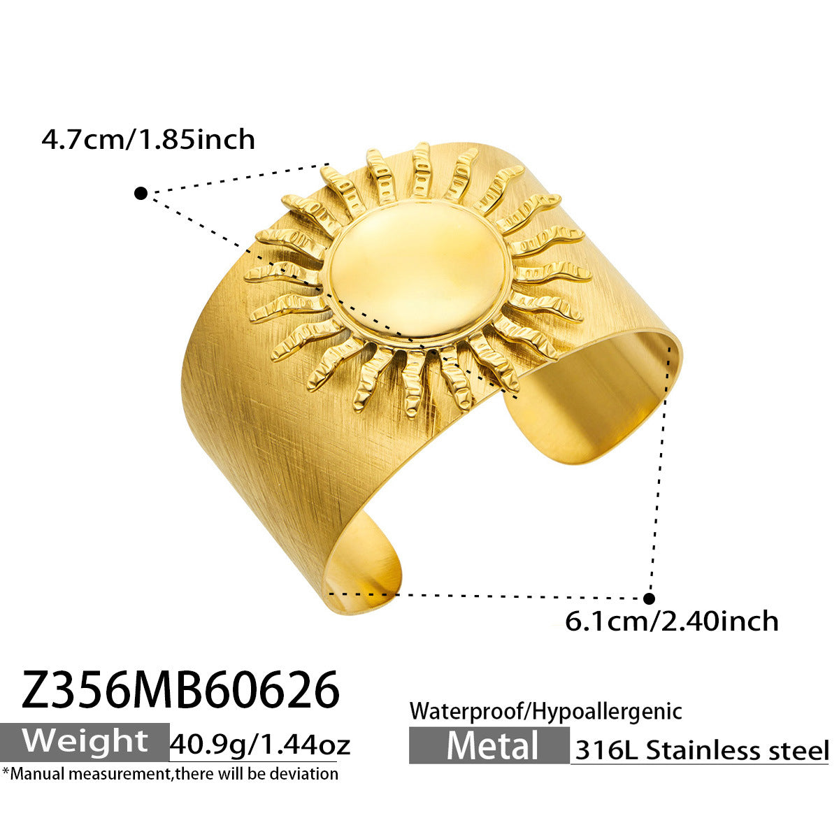 316L Stainless Steel 18K PVD Gold Sun Bangle made with 316L stainless steel and 18K PVD gold finish for wholesale jewelry buyers - image 8