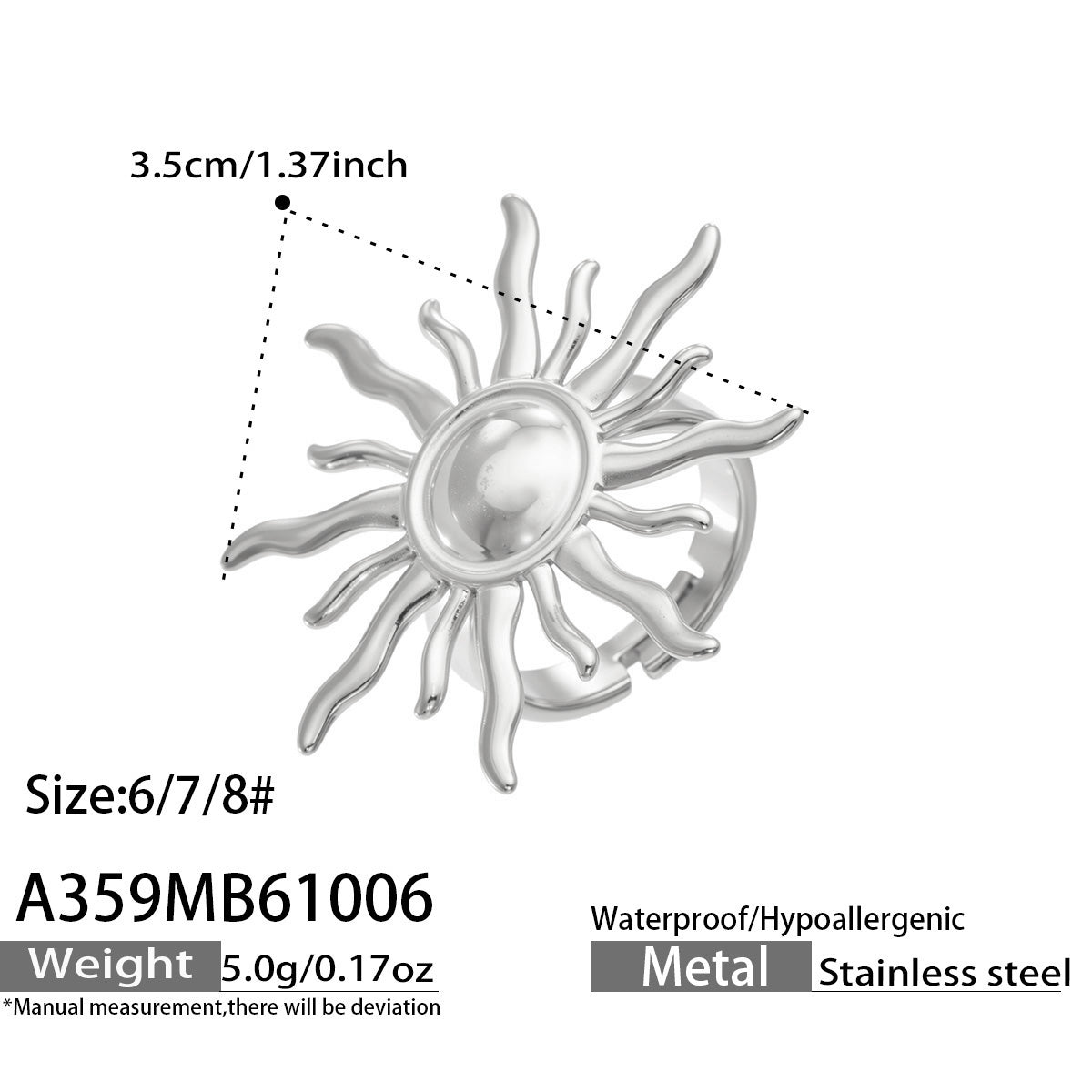 316L Stainless Steel 18K PVD Gold Sunburst Ring made with 316L stainless steel and 18K PVD gold finish for wholesale jewelry buyers - image 10